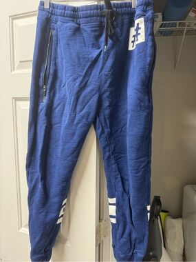 Men's Blue Athletic Jogger Sweatpants with White Stripe Detail